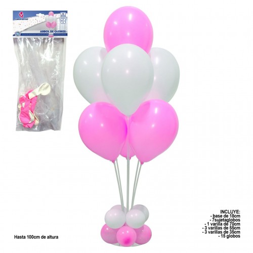 Estrutura de 1 metro com 15 balões. Rosa e Branco.