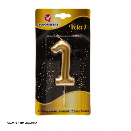 Vela de Aniversário, do número 0 até ao 9, cor dourada