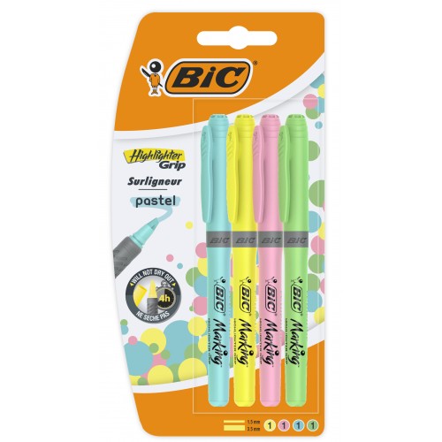 Blister com 4 marcadores highlighter grip pastel